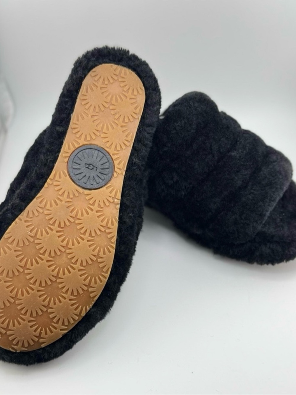 UGG Black Faux-Shearling Slip-On Slides with Branded Heel Strap - Picture 3 of 3